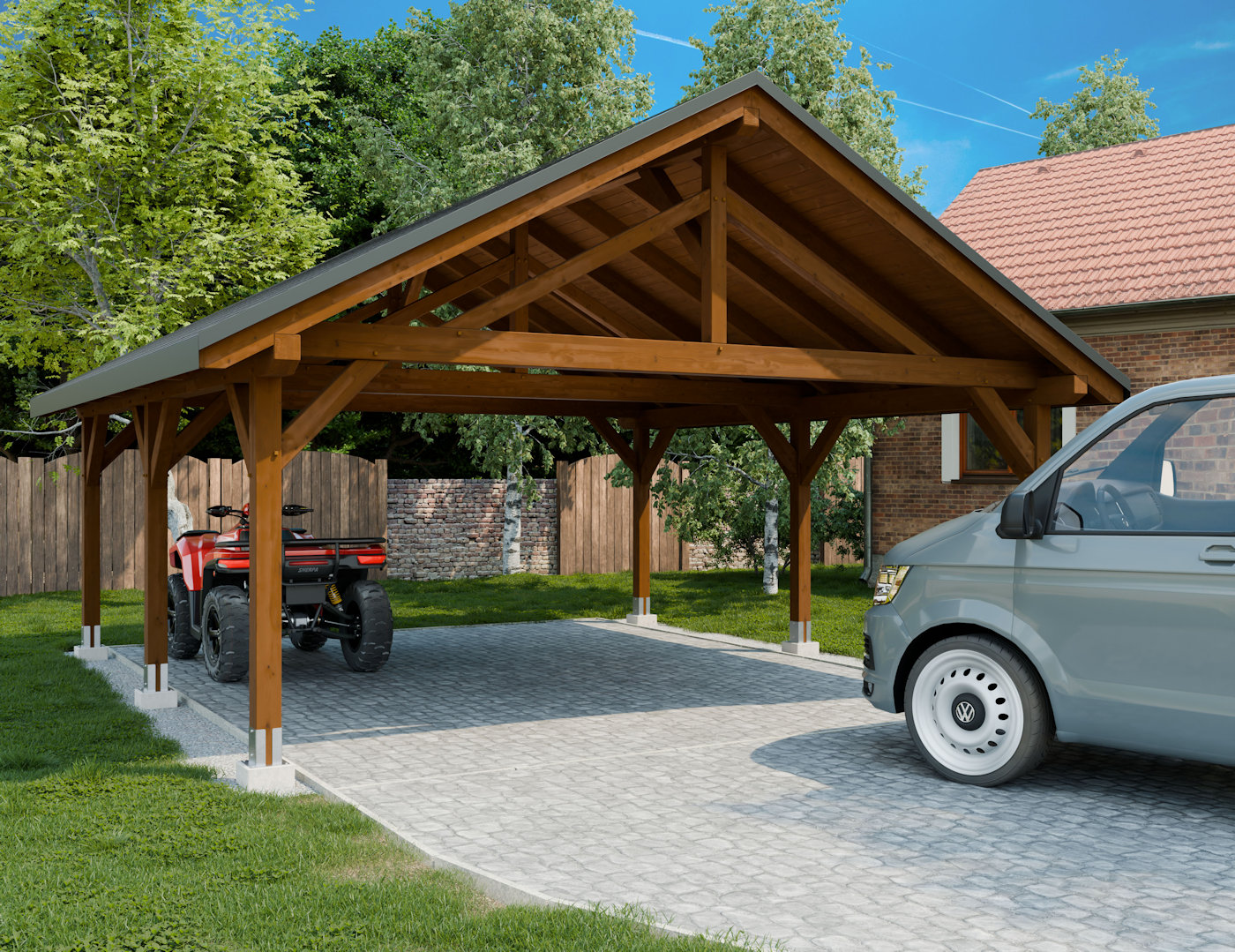 Garaż wiata 2spadowa drewno klejone BSH masywna połączenia ciesielskie 3