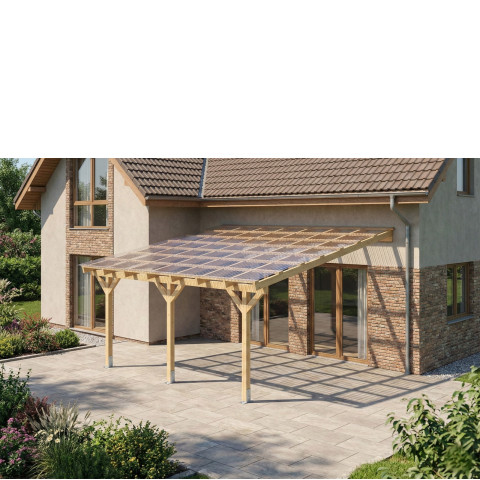 Drewniane zadaszenie tarasu do samodzielnego montażu szerokość 450 cm długość 450 cm BSH